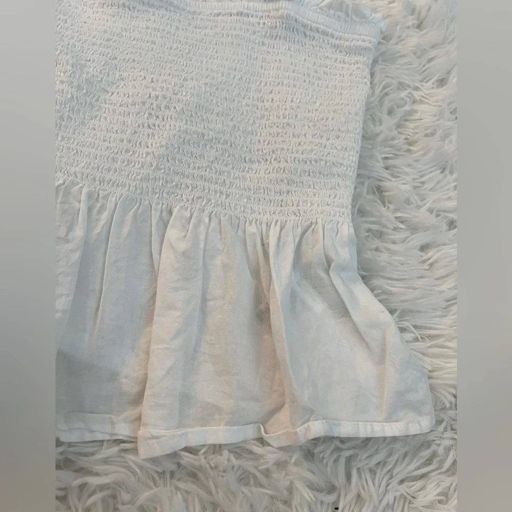 J. Crew White 100% Cotton Smocked Tie Shoulder Tank - Size XL - Picture 3 of 8